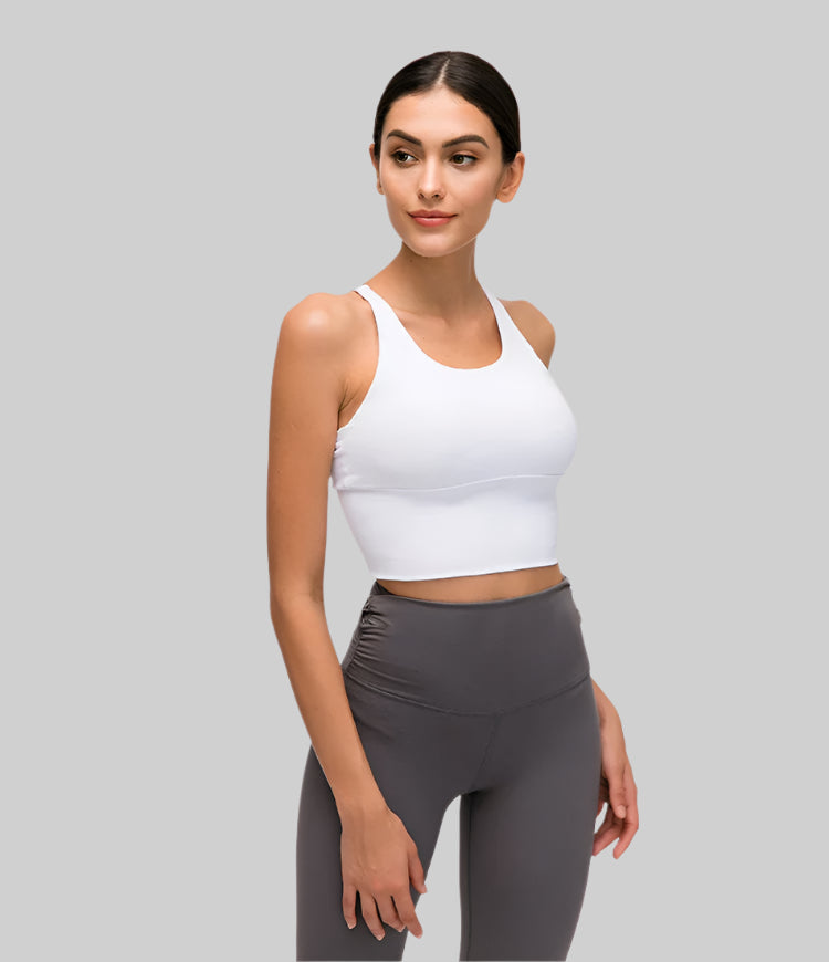 Solid Spaghetti Strap Cross-Back Yoga Crop Top