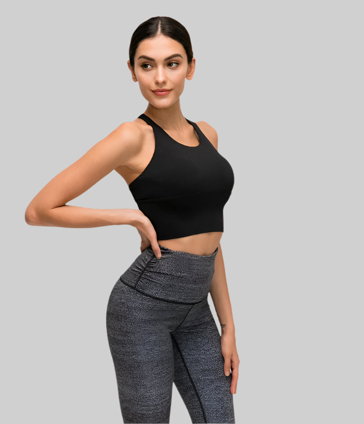 Solid Spaghetti Strap Cross-Back Yoga Crop Top