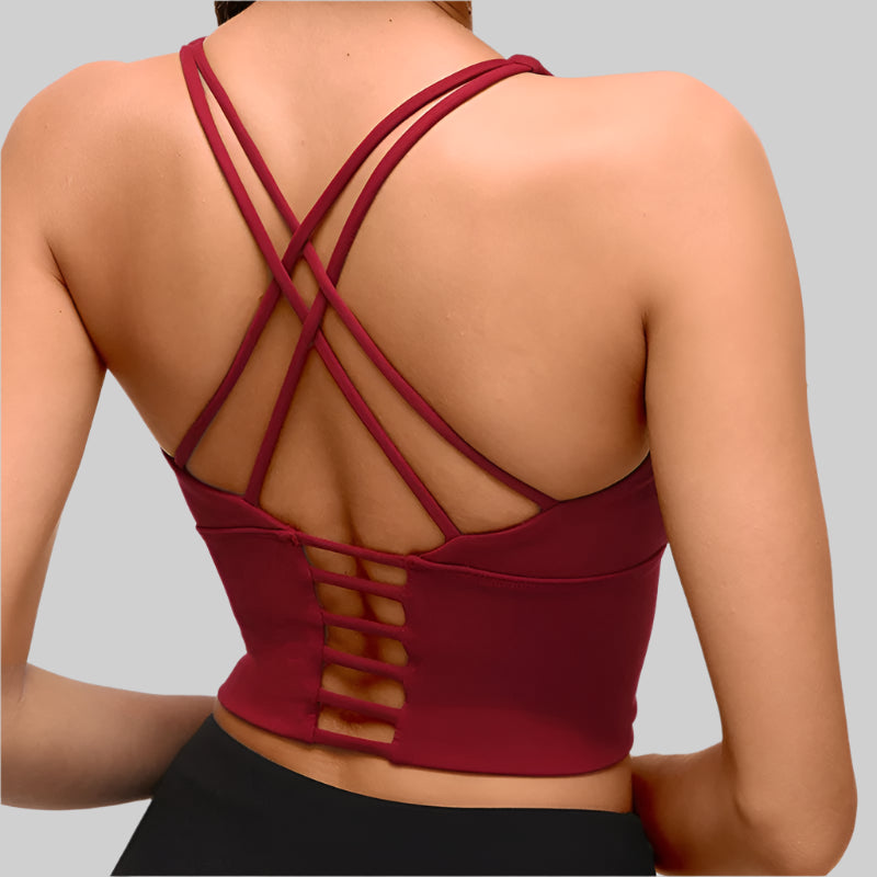 Solid Spaghetti Strap Cross-Back Yoga Crop Top