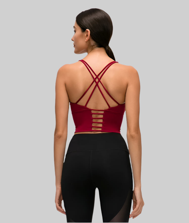 Solid Spaghetti Strap Cross-Back Yoga Crop Top