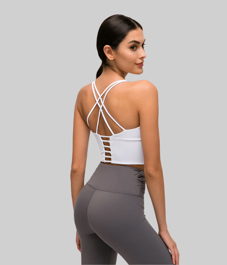 Solid Spaghetti Strap Cross-Back Yoga Crop Top