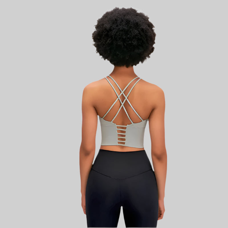 Solid Spaghetti Strap Cross-Back Yoga Crop Top