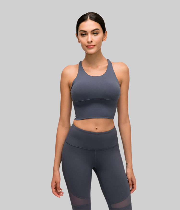 Solid Spaghetti Strap Cross-Back Yoga Crop Top