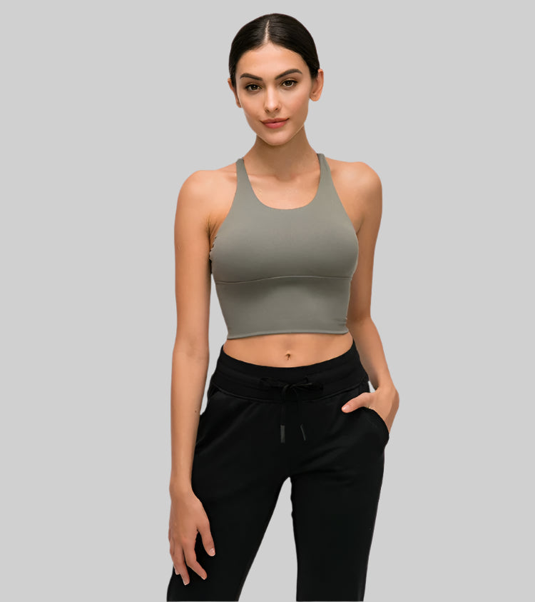 Solid Spaghetti Strap Cross-Back Yoga Crop Top
