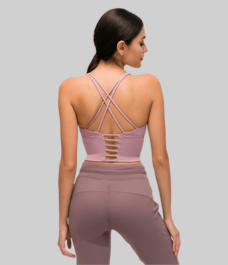 Solid Spaghetti Strap Cross-Back Yoga Crop Top