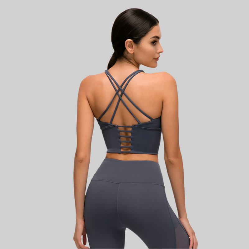 Solid Spaghetti Strap Cross-Back Yoga Crop Top