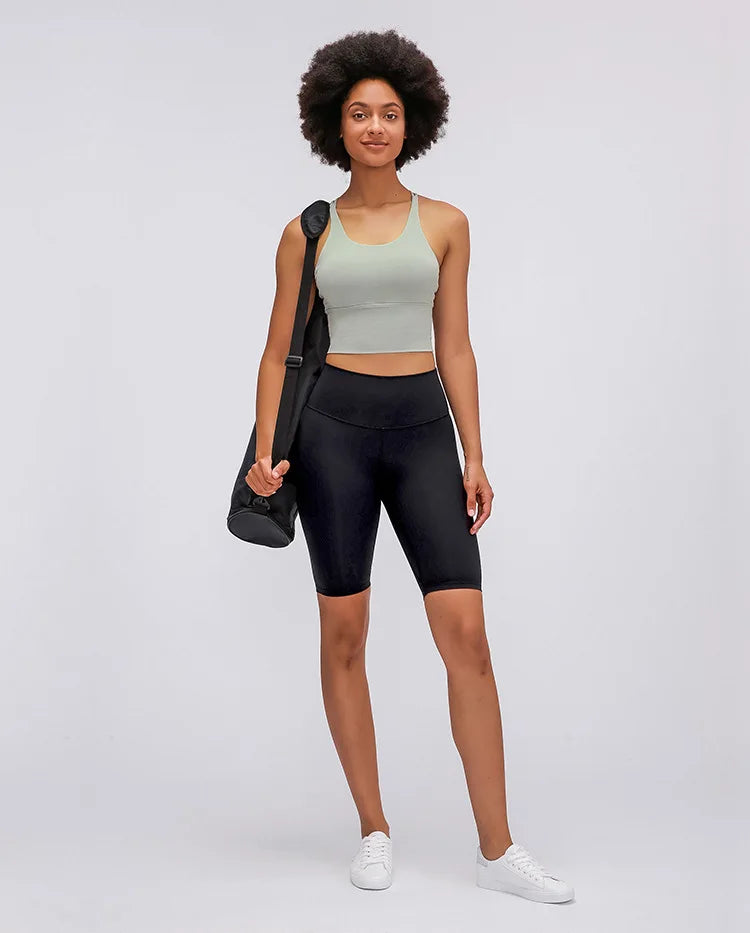 Solid Spaghetti Strap Cross-Back Yoga Crop Top