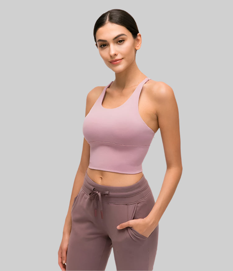 Solid Spaghetti Strap Cross-Back Yoga Crop Top