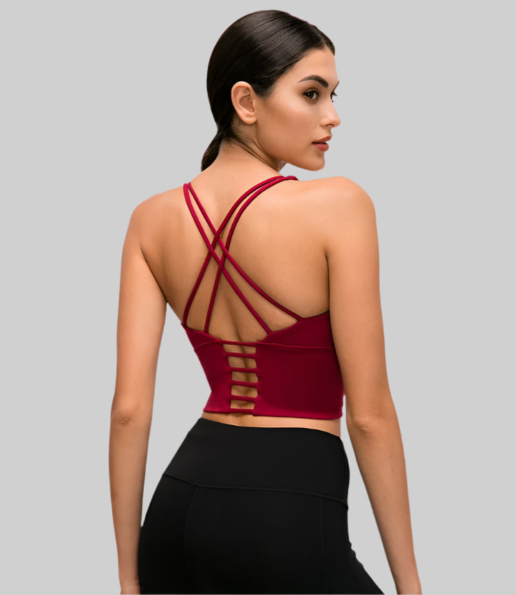 Solid Spaghetti Strap Cross-Back Yoga Crop Top