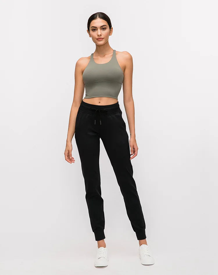 Solid Spaghetti Strap Cross-Back Yoga Crop Top