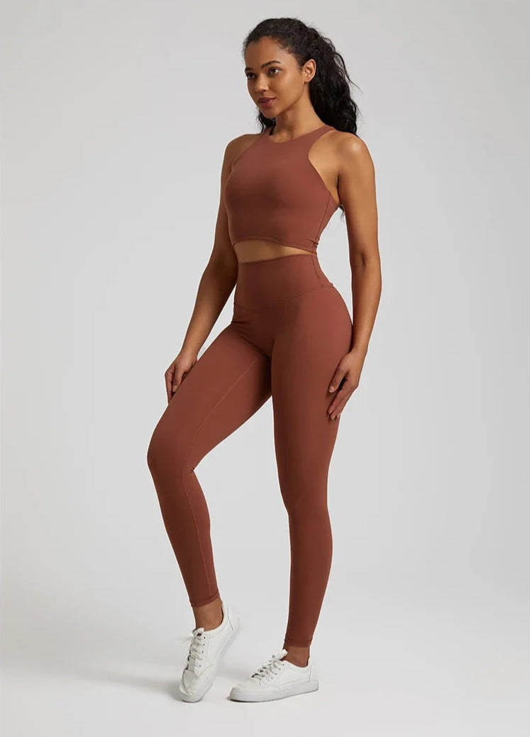 2-Piece Yoga Set - High-Waist Leggings & Racerback Sports Bra