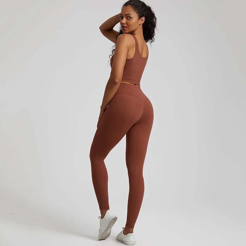 2-Piece Yoga Set - U-Back Crop Top & High-Waist Leggings