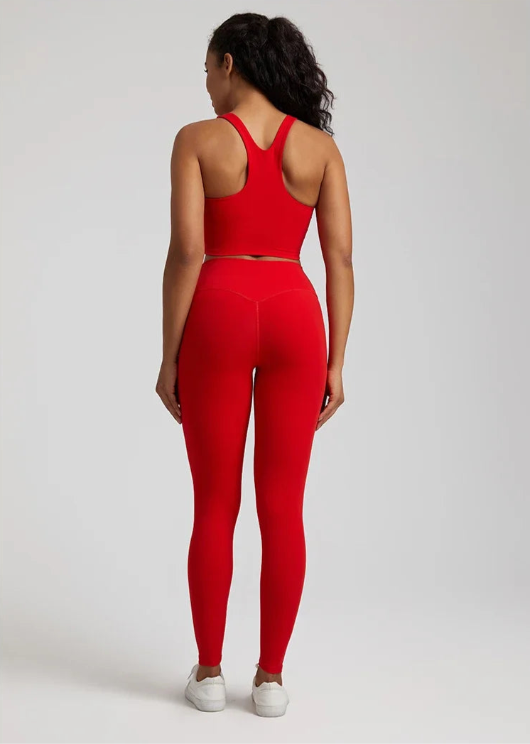 2-Piece Yoga Set - High-Waist Leggings & Racerback Sports Bra
