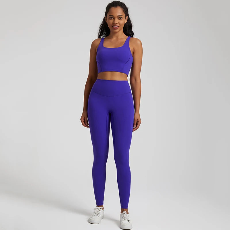 2-Piece Yoga Set - U-Back Crop Top & High-Waist Leggings