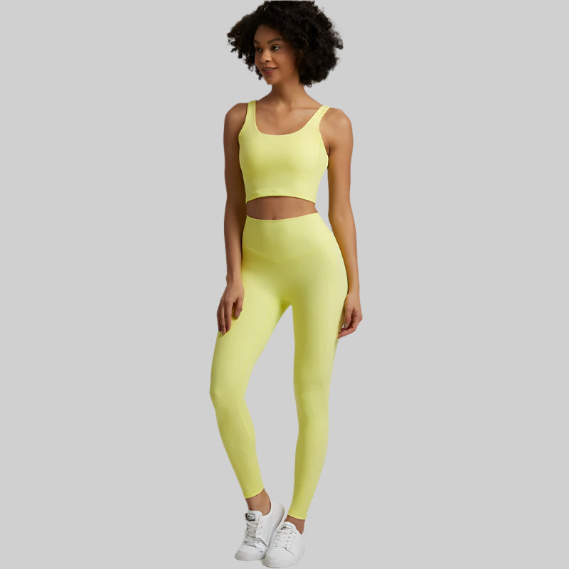2-Piece Yoga Set - U-Back Crop Top & High-Waist Leggings
