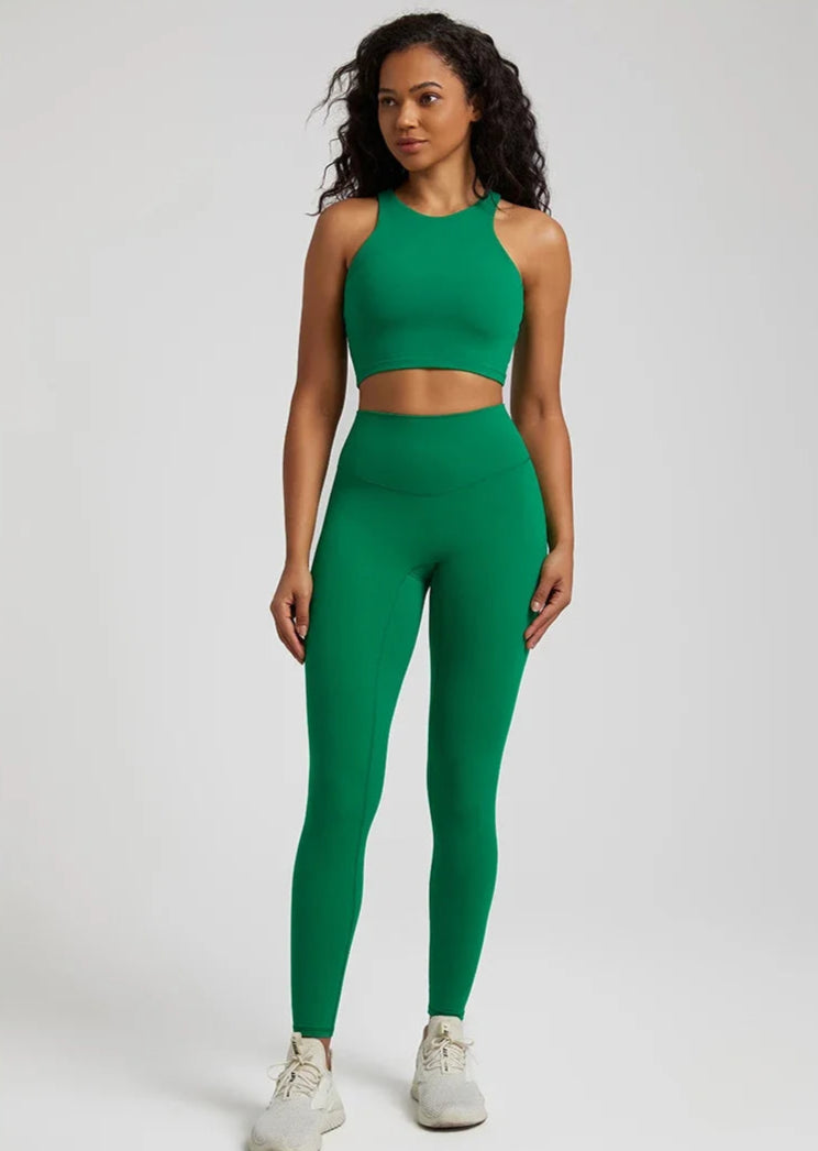 2-Piece Yoga Set - High-Waist Leggings & Racerback Sports Bra