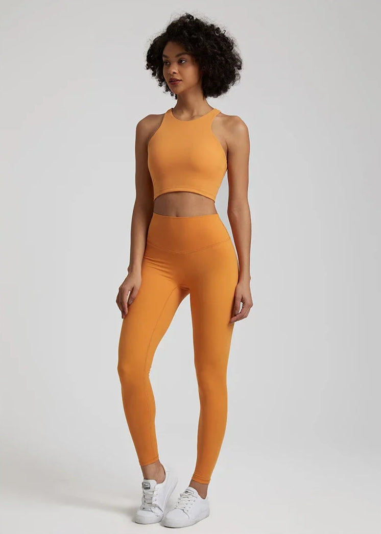 2-Piece Yoga Set - High-Waist Leggings & Racerback Sports Bra