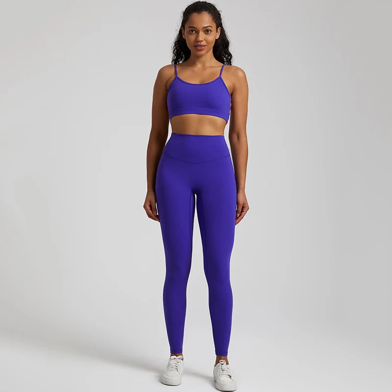 2-Piece Yoga Set - High-Waist Leggings & Backless Sports Bra
