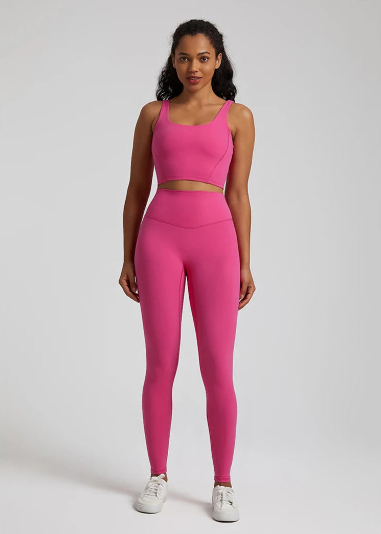 2-Piece Yoga Set - U-Back Crop Top & High-Waist Leggings