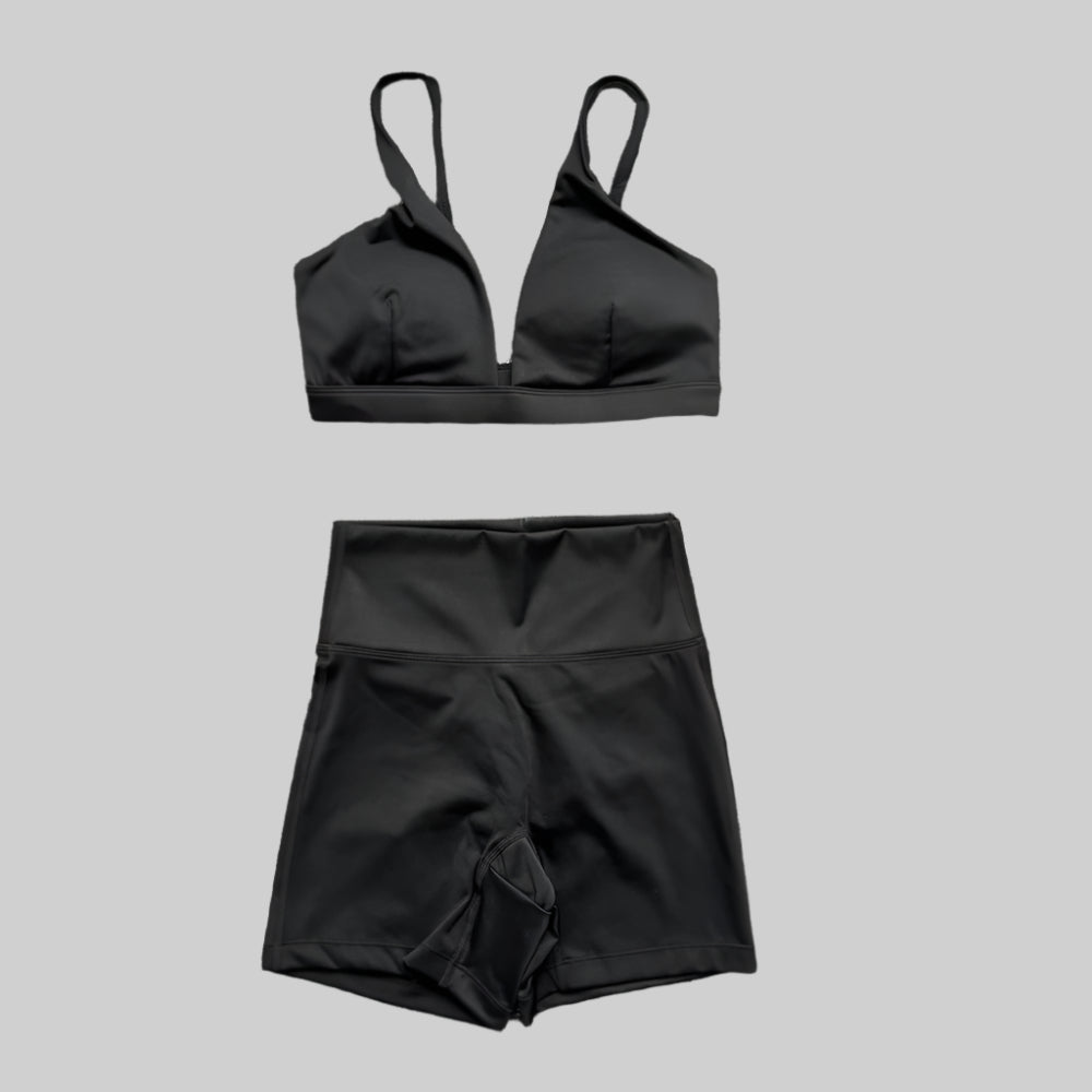 V-Neck Sports Bra & High-Waist Shorts