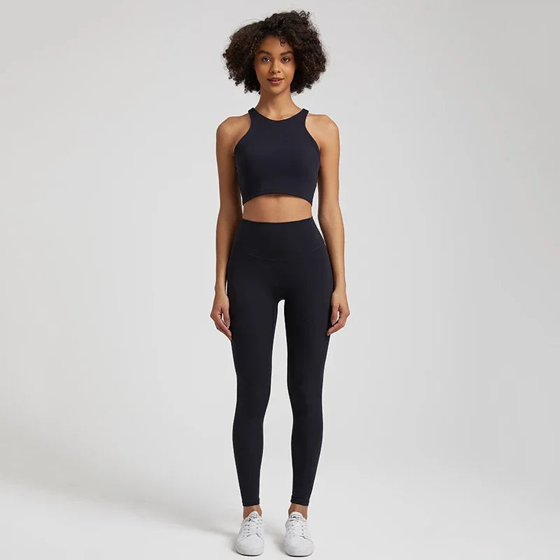 2-Piece Yoga Set - High-Waist Leggings & Racerback Sports Bra