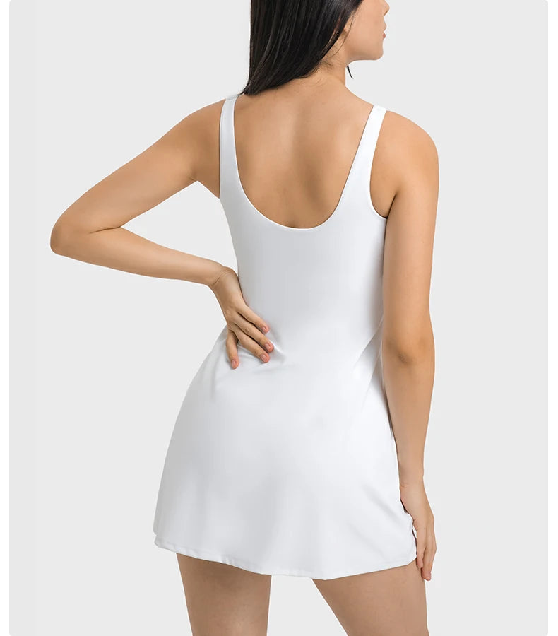 Women's Backless Tennis Dress - Built-in Bra & Shorts