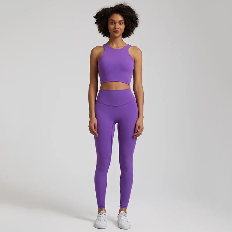 2-Piece Yoga Set - High-Waist Leggings & Racerback Sports Bra