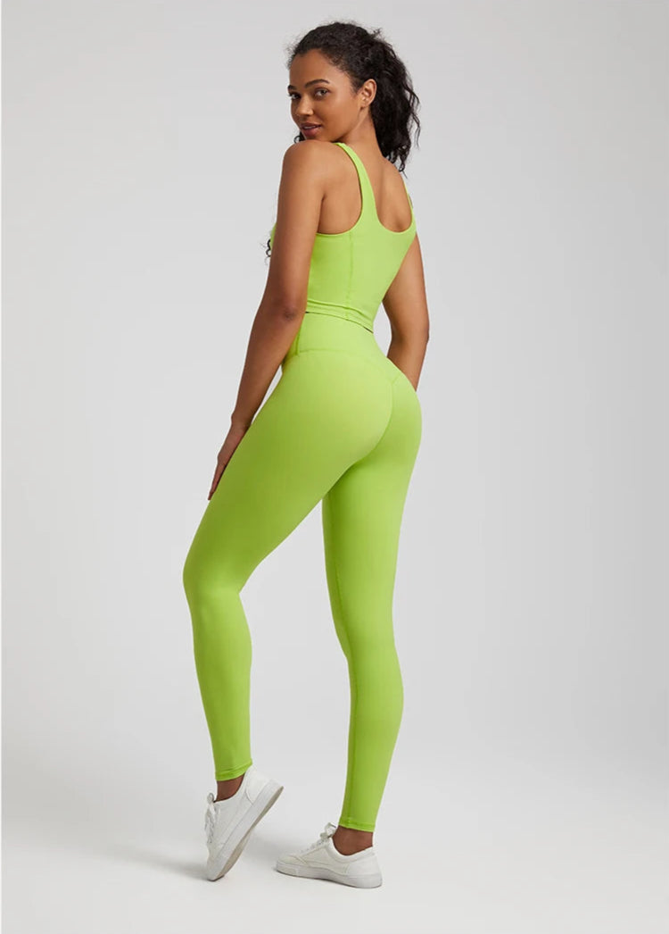 2-Piece Yoga Set - U-Back Crop Top & High-Waist Leggings