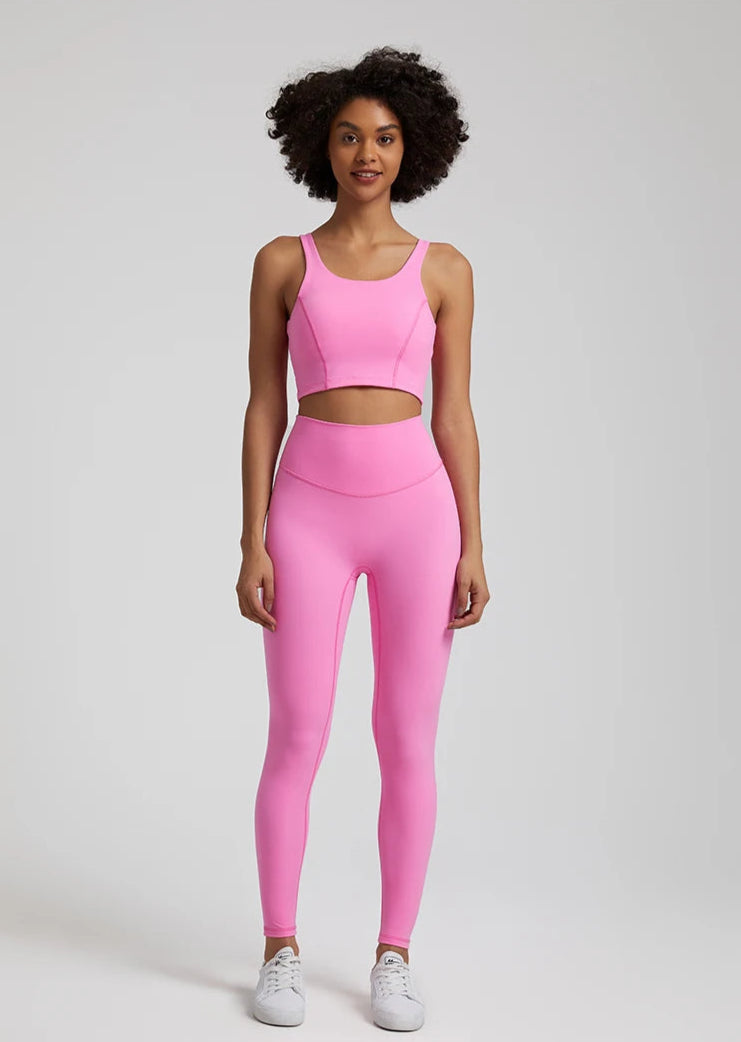 2-Piece Yoga Set - U-Back Crop Top & High-Waist Leggings