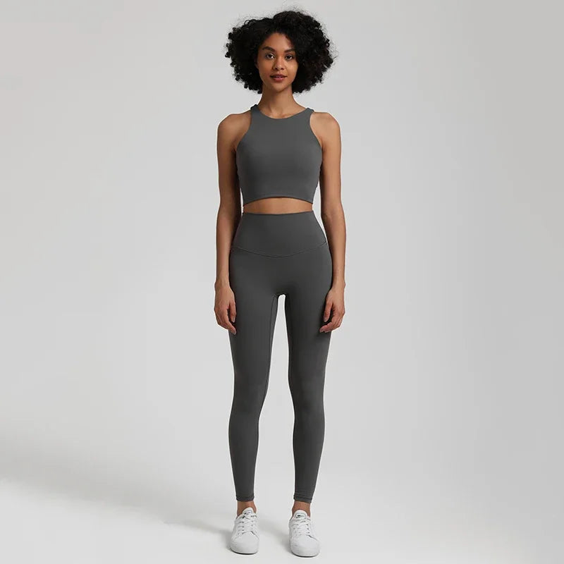 2-Piece Yoga Set - High-Waist Leggings & Racerback Sports Bra