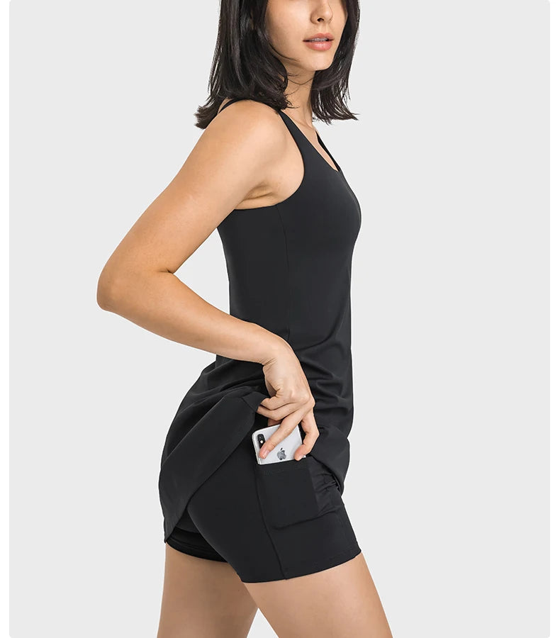 Women's Backless Tennis Dress - Built-in Bra & Shorts