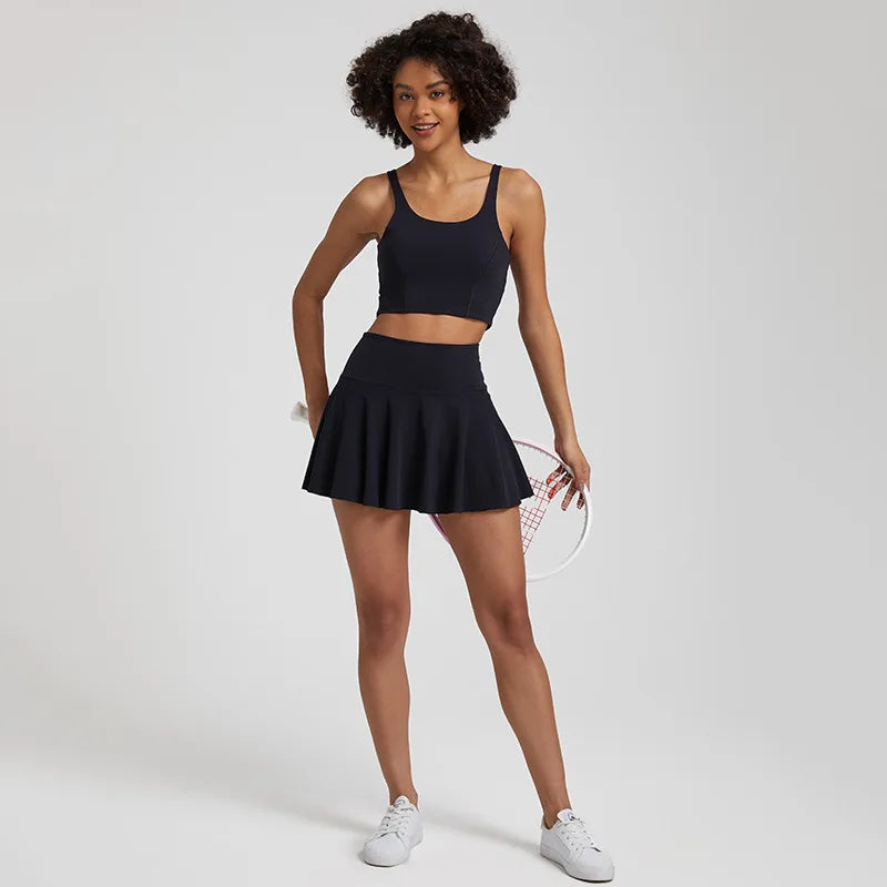 2-Piece Yoga Set - U-Back Sports Bra & High-Waist Skirt Shorts
