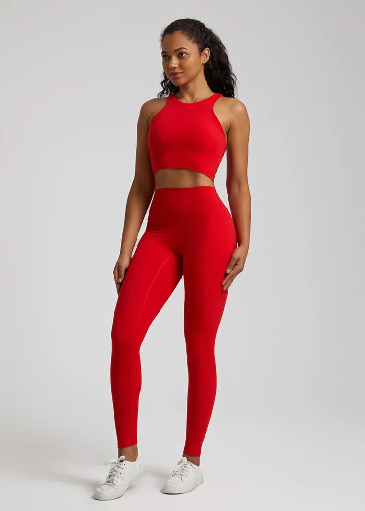 2-Piece Yoga Set - High-Waist Leggings & Racerback Sports Bra