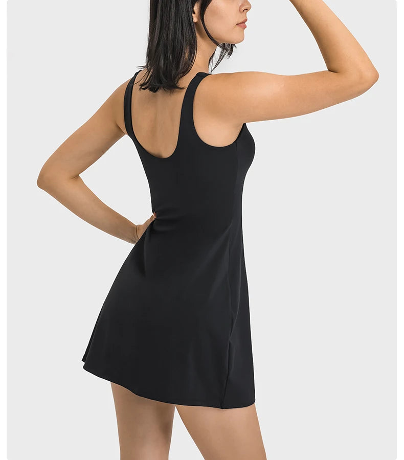 Women's Backless Tennis Dress - Built-in Bra & Shorts