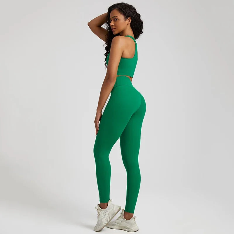 2-Piece Yoga Set - High-Waist Leggings & Racerback Sports Bra