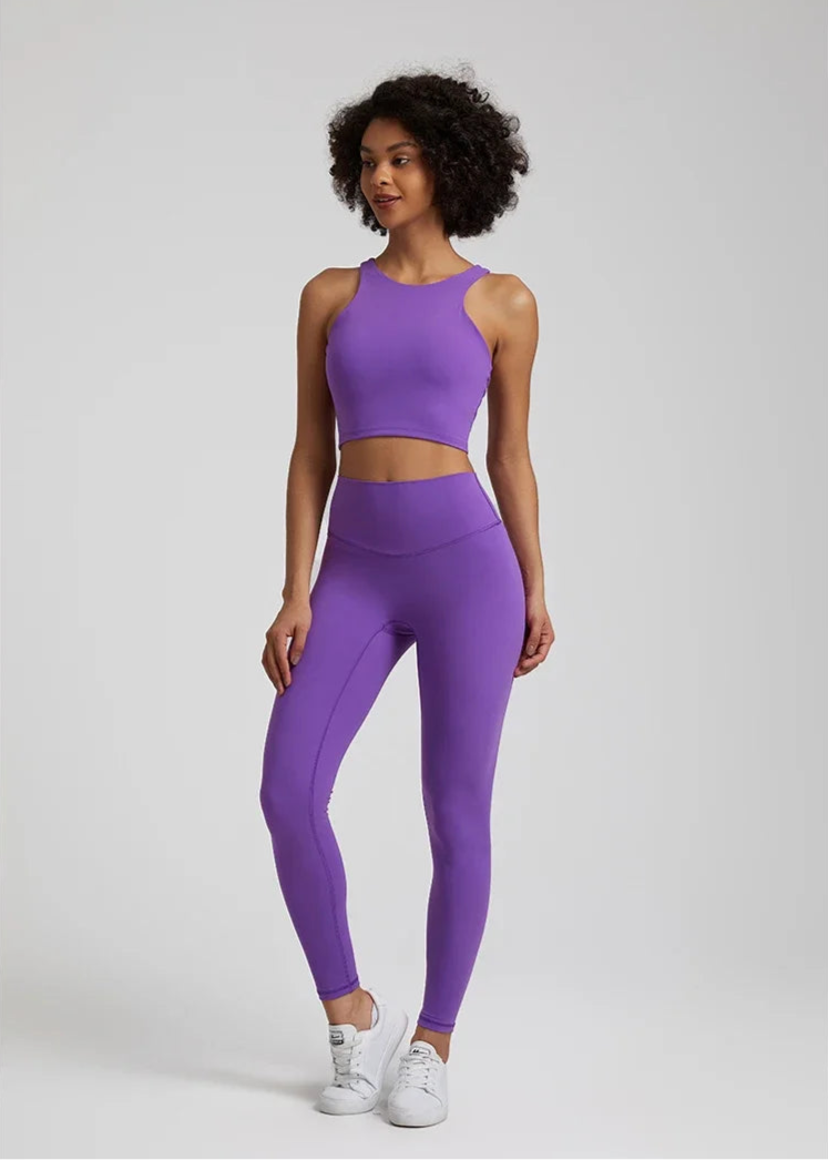 2-Piece Yoga Set - High-Waist Leggings & Racerback Sports Bra