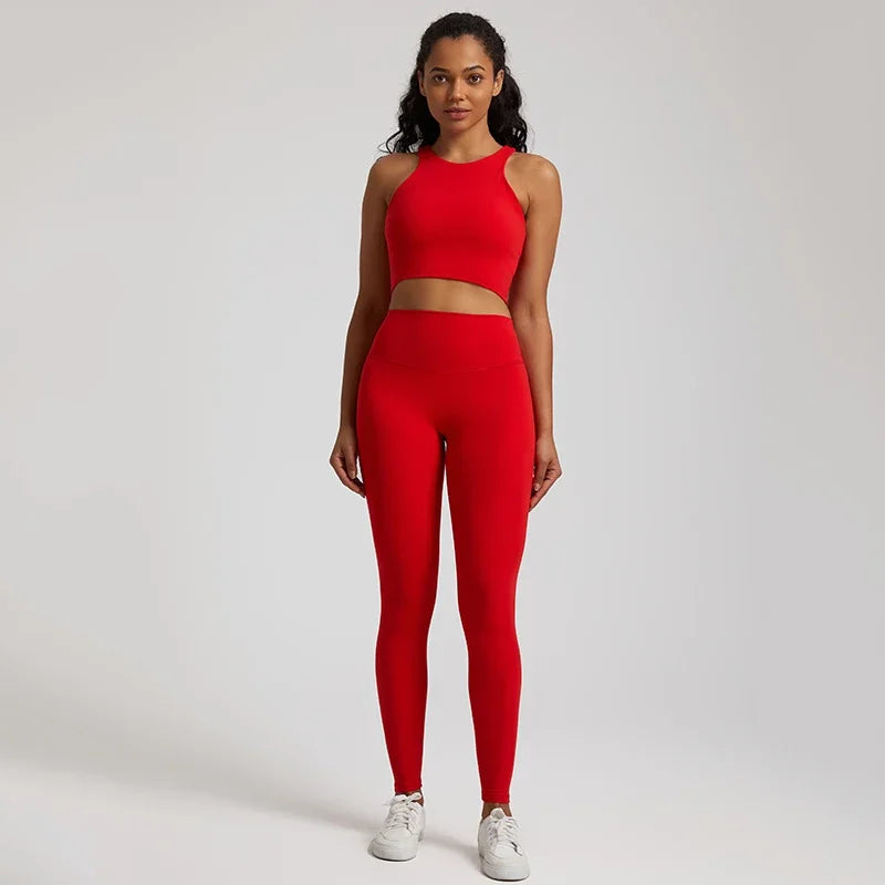2-Piece Yoga Set - High-Waist Leggings & Racerback Sports Bra