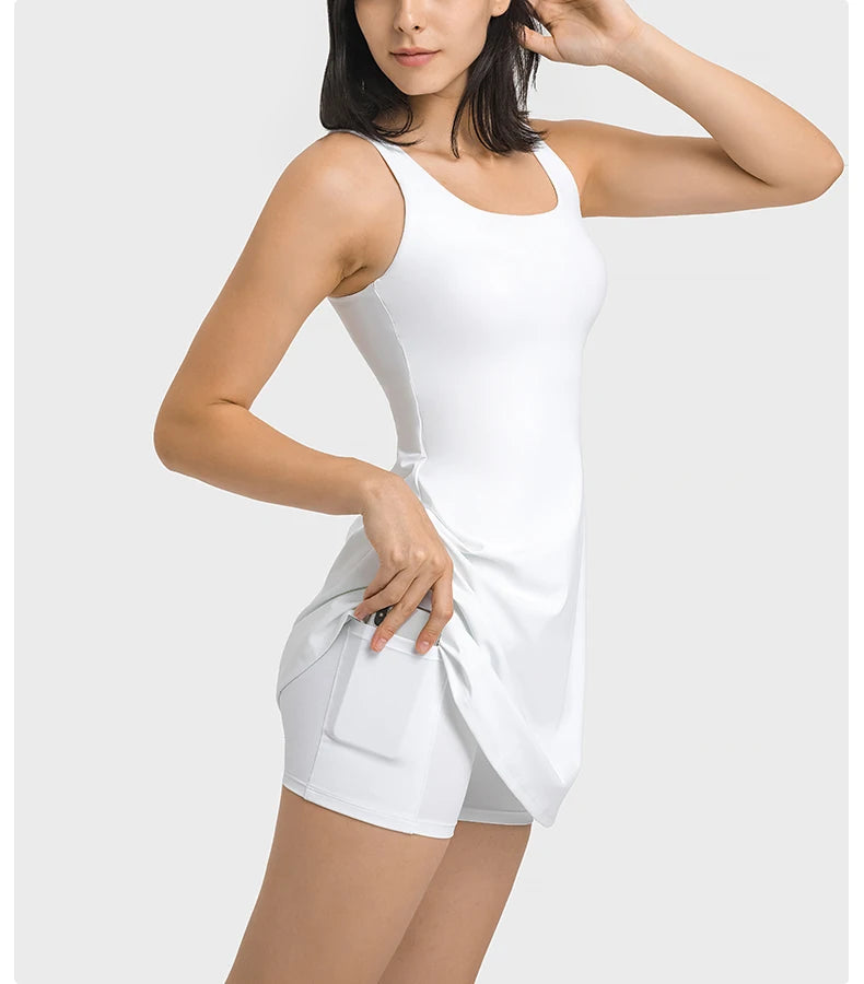 Women's Backless Tennis Dress - Built-in Bra & Shorts