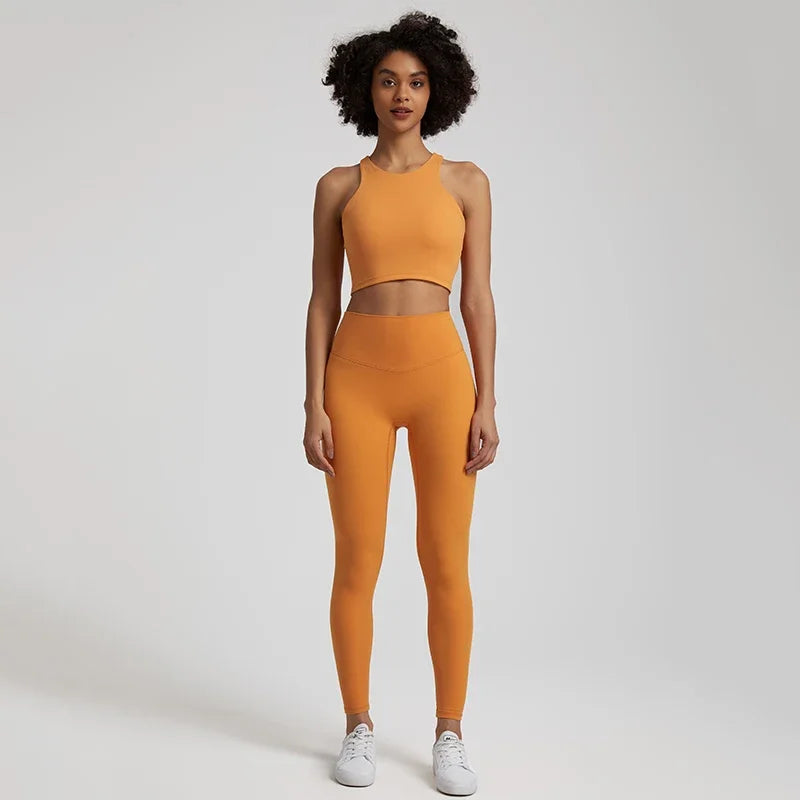 2-Piece Yoga Set - High-Waist Leggings & Racerback Sports Bra