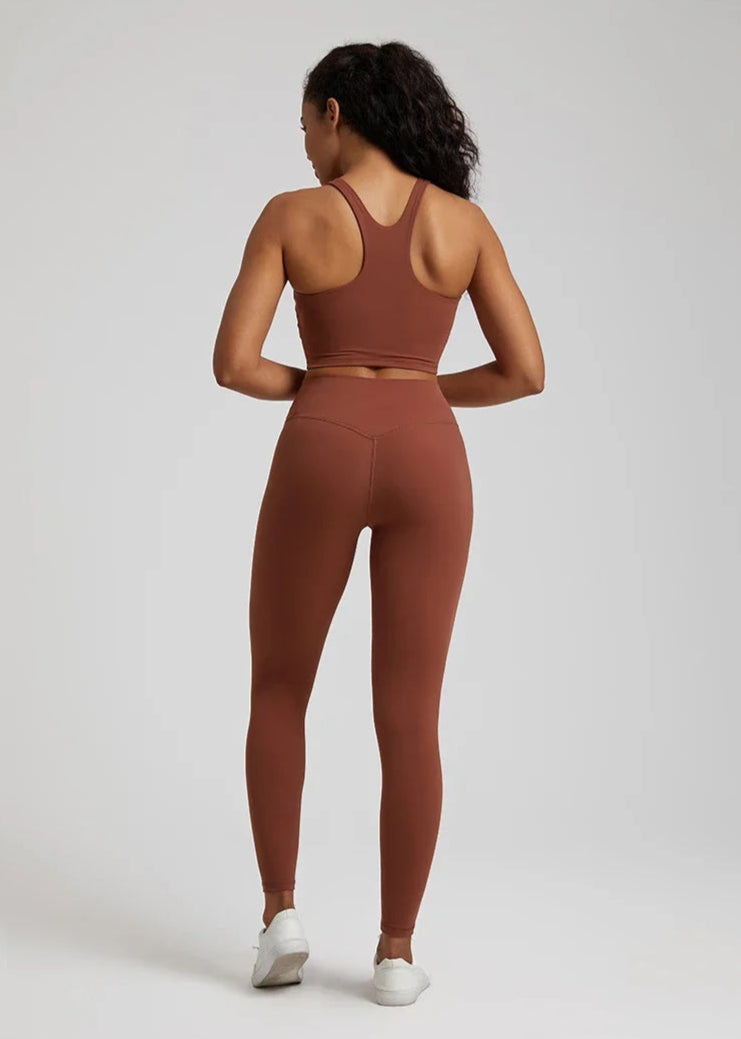2-Piece Yoga Set - High-Waist Leggings & Racerback Sports Bra