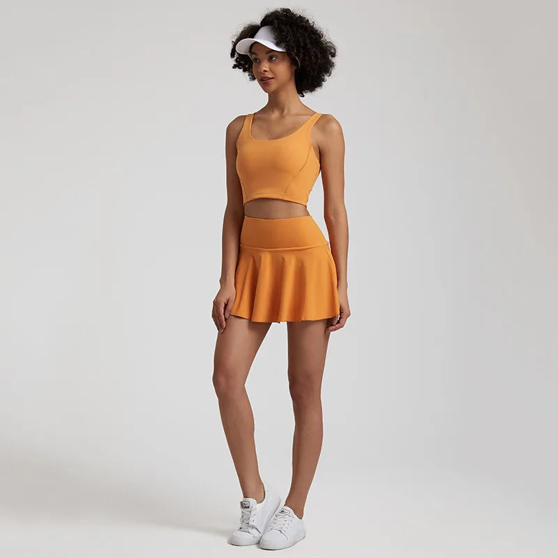 2-Piece Yoga Set - U-Back Sports Bra & High-Waist Skirt Shorts