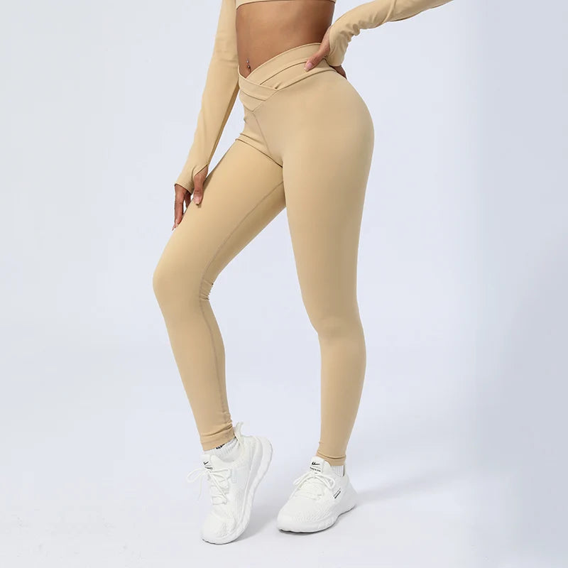 Crossover Gym Leggings – V-Shaped Waist Push-Up Yoga Pants