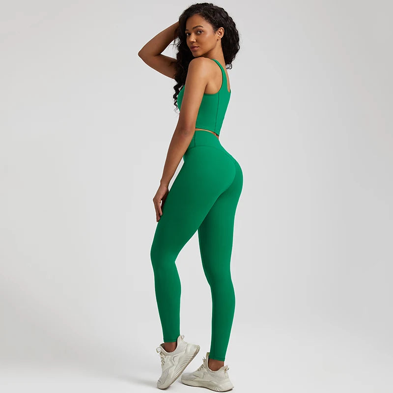 2-Piece Yoga Set - U-Back Crop Top & High-Waist Leggings