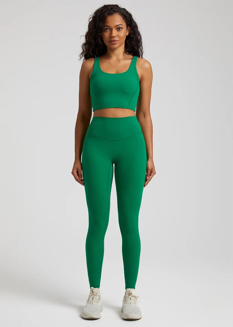2-Piece Yoga Set - U-Back Crop Top & High-Waist Leggings