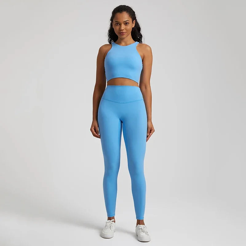 2-Piece Yoga Set - High-Waist Leggings & Racerback Sports Bra