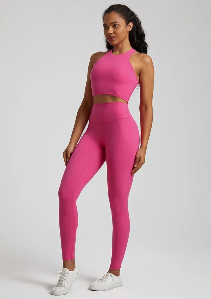 2-Piece Yoga Set - High-Waist Leggings & Racerback Sports Bra