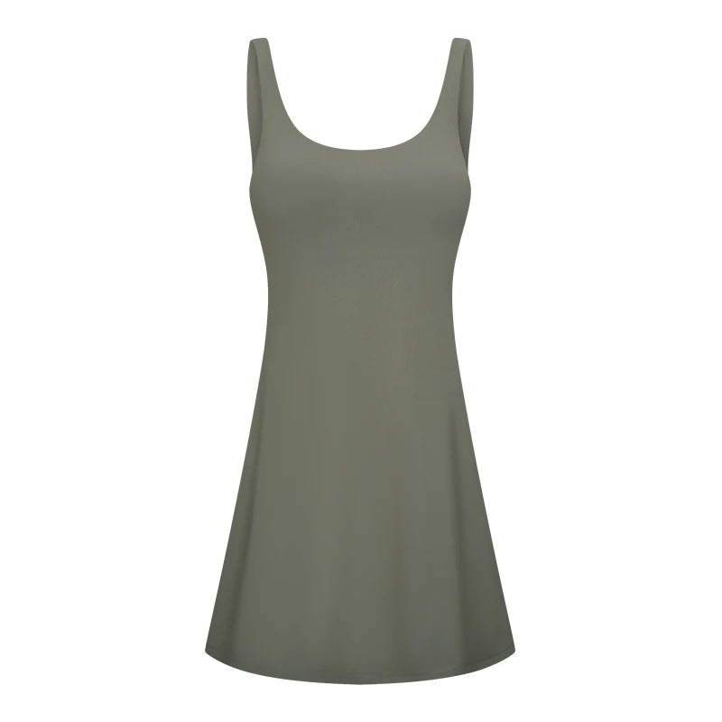 Women's Backless Tennis Dress - Built-in Bra & Shorts