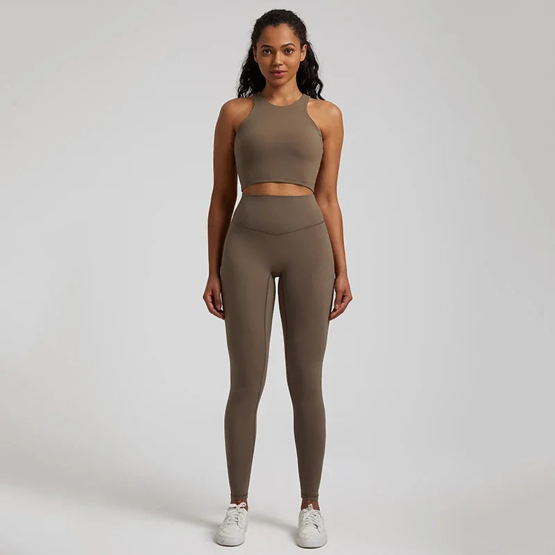 2-Piece Yoga Set - High-Waist Leggings & Racerback Sports Bra