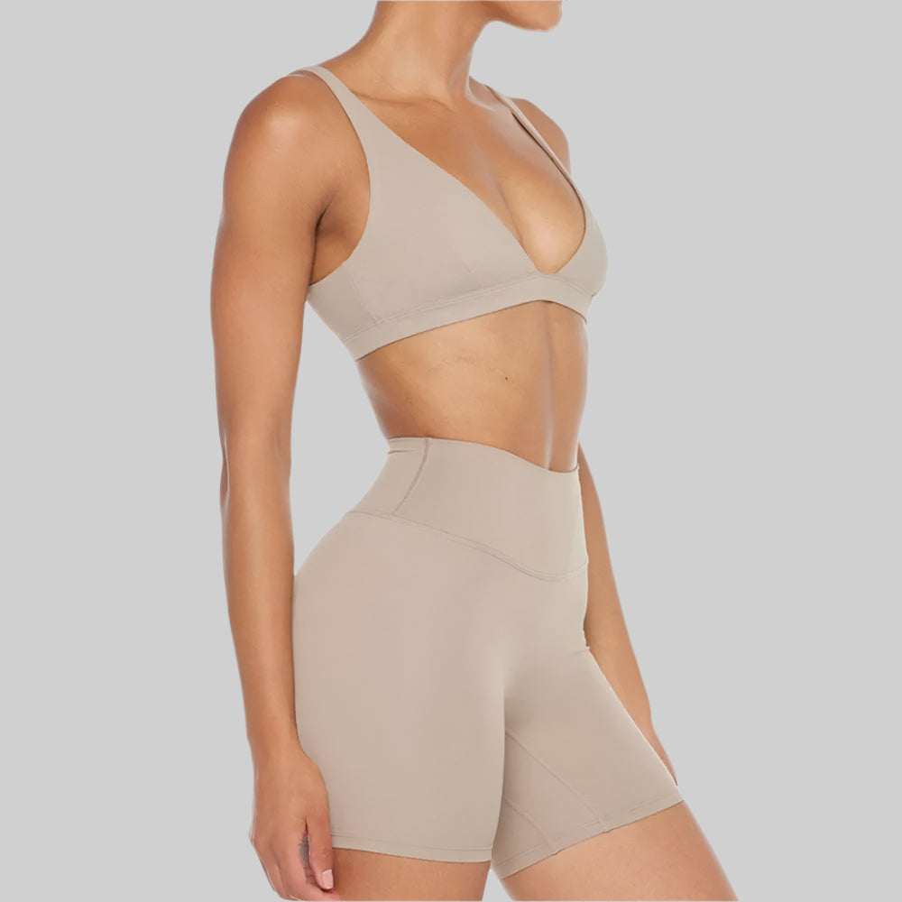 V-Neck Sports Bra & High-Waist Shorts